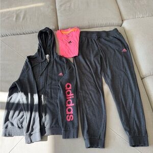 ADIDAS Women’s Dark Gray and Pink Jogger Set